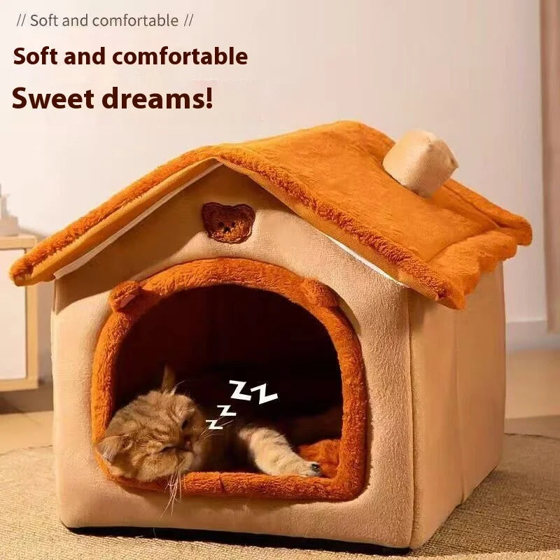 Enclosed Cat & Dog House Bed - Anti-Anxiety Cave Bed with Full Coverage for Ultimate Security