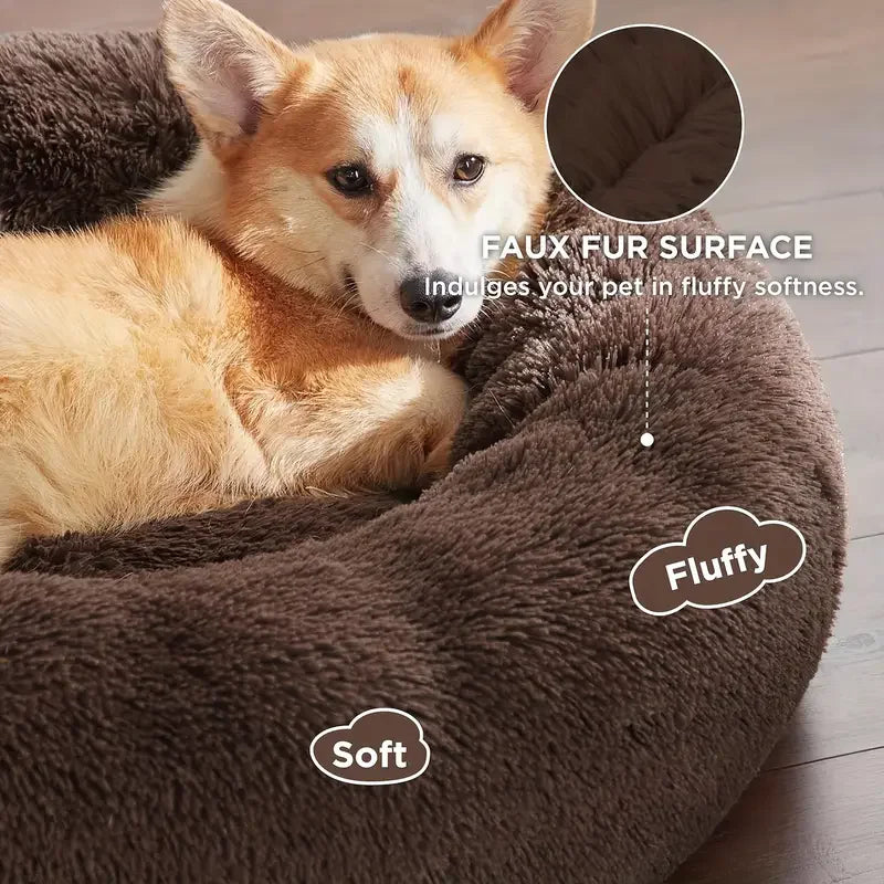 Calming Pet Bed for Dogs & Cats - Anti-Anxiety Donut Bed with Raised Edges for Deep Sleep